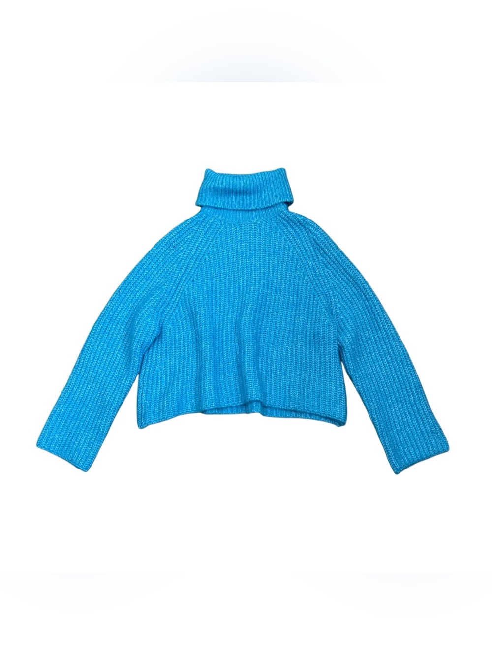 Blue knit turtleneck sweater